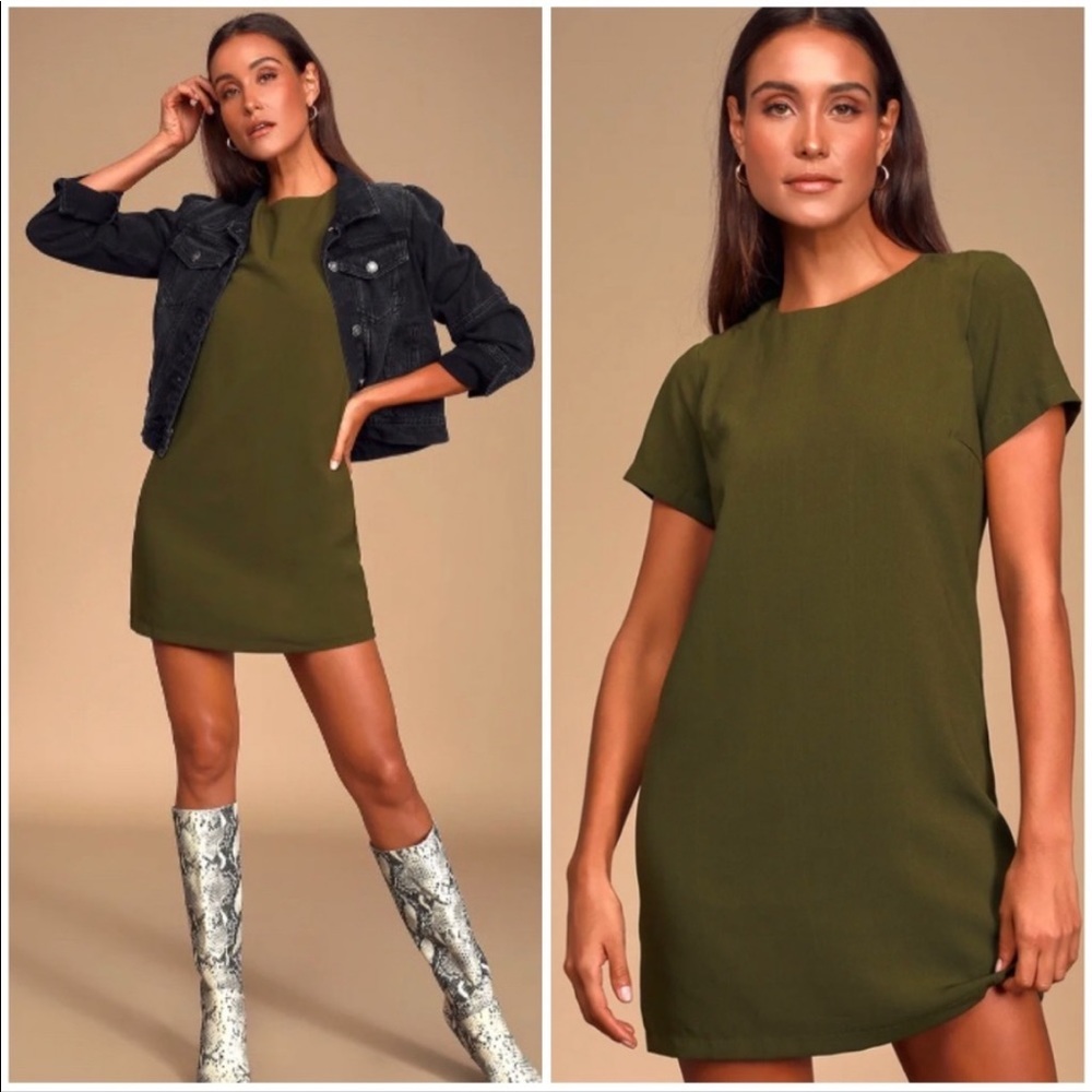Lulus Shift and Shout Olive Green Shift Dress